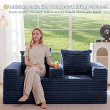 MAXYOYO Cloud Modular Sofa,4 In 1 Convertible Chenille Boneless Couch For Living Room, Folding Recliner Sleeper Chair, Boxed Sofa, No Assembly Required - 藏蓝色 - 查看 10