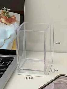 1个透明亚克力化妆刷收纳盒，透明化妆笔收纳盒，学生桌面文具笔筒 - 無色 - 查看 5
