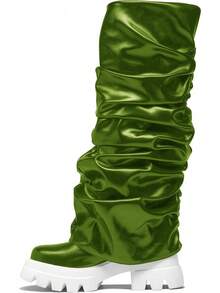 Women's Platform Round Toe Mid Calf Boots With Chunky Heel - Green - View 7