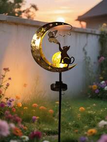1pc Solar Powered Cat Paw, Butterfly & Moon Lawn Light, Waterproof Moon Garden Solar Lamp, Suitable For Grave, Balcony, Lawn, Yard, Path, Garden Decor, Birthday/Mother's Day Gift For Mom, Grandma - Multicolor - View 6