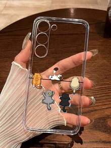 Cat Painted Perforated Transparent Painted Minimalist Fashion Creative Anti-Drop Phone Case Compatible With Ip 17/Ip 17pro/Ip 17promax/ IP16/11/16pro/16plus/16promax/16e/15Promax/13/14/12/XS/XR/7G/8P, Compatible With Samsung Galaxy S25/S25PLUS/S25 Ultra/A16/A36/A26/A56/A50/A12/A32/A52/A72/A51/A21S/A13/A14/S24/S24PLUS/S24Ultra/S20/S23/S22/A53/S20FE/S21 Anti-Drop Phone Protective Case - Multicolor - View 3