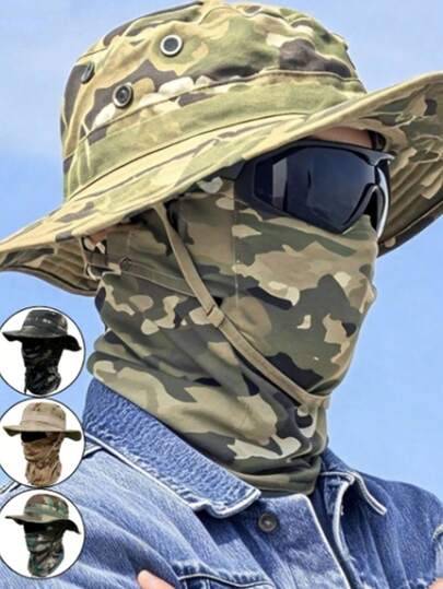 2pcs Unisex Camouflage Multi-Color Set, Breathable Full Coverage Bucket Hat & Neck Gaiter, Outdoor Sports Multifunctional Headwear, Summer Sun Protection Gear, Breathable, UV Protection, Creative Party Gift