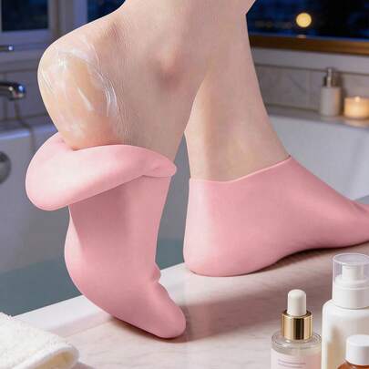 1双简约舒适纯色保湿硅胶袜，男女通用，高弹保湿，修复干裂粗糙的脚后跟，温和去除老茧，舒缓压力，吸湿排汗，防滑，可重复使用，适合居家足部按摩和日常穿着，父亲节礼物