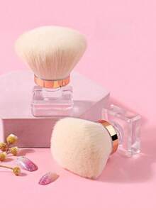 1 cọ làm sạch móng hình nấm, đế pha lê acrylic đa năng với viền vàng trong suốt, cọ chuyên dụng để phủ phấn phủ và kem nền, dụng cụ làm đẹp đa chức năng lông mềm, thích hợp để làm sạch móng nghệ thuật. - Màu vàng - Xem 1