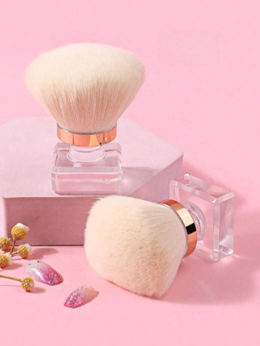 1 cọ làm sạch móng hình nấm, đế pha lê acrylic đa năng với viền vàng trong suốt, cọ chuyên dụng để phủ phấn phủ và kem nền, dụng cụ làm đẹp đa chức năng lông mềm, thích hợp để làm sạch móng nghệ thuật. - Màu vàng - Xem 1