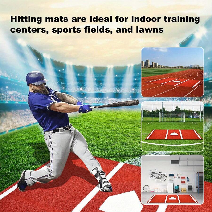 RibasuBB Portable Baseball/Softball Batting Mat, 3*1.5m, With Home Plate Marker, 5mm EVA Backing, Durable PP Artificial Turf, For Indoor/Outdoor Batting Practice - Multicolor - View 1