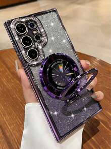 1 Luxury Plating Gradient Glitter Diamond Kickstand Phone Case For S26 Ultra S24 S25 Ultra S24 Plus S23 Ultra S22 Ultra S23 A15 A55 Wireless Charging Camera Anti-Fall Protective Case - Purple - View 3