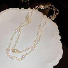 Women's Clothing Chain - Diamond-encrusted Oval Pearl Necklace - View 4