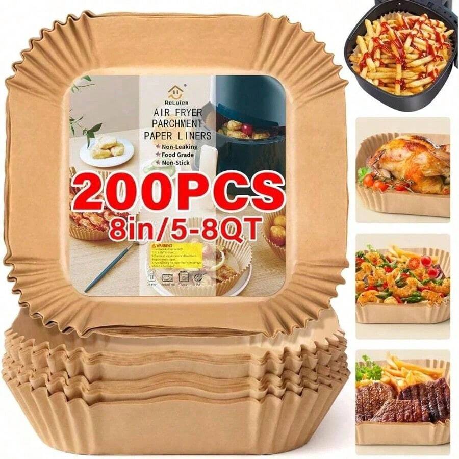 500 tờ giấy nướng dùng cho nồi chiên không dầu, giấy lót nồi chiên không dầu dùng một lần, 125 tờ giấy lót chống dính cho nồi chiên không dầu, giấy nướng không tẩy trắng 20cm, giấy lót vuông dùng cho nồi chiên không dầu dung tích 5-8 lít, dùng được trong lò nướng và lò vi sóng. - Nhiều màu - Xem 1