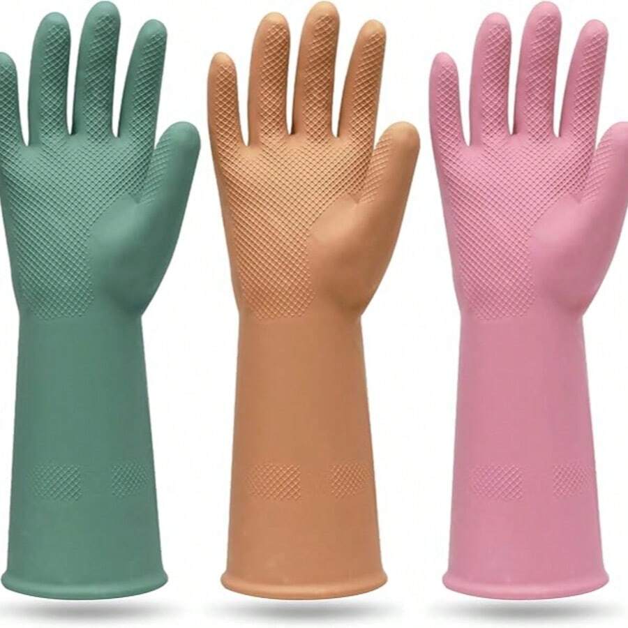 3 pares de guantes de goma reutilizables, impermeables y antideslizantes para lavar platos y limpiar en el hogar, guantes de cocina de MAMISON - multicolor - Ver 1