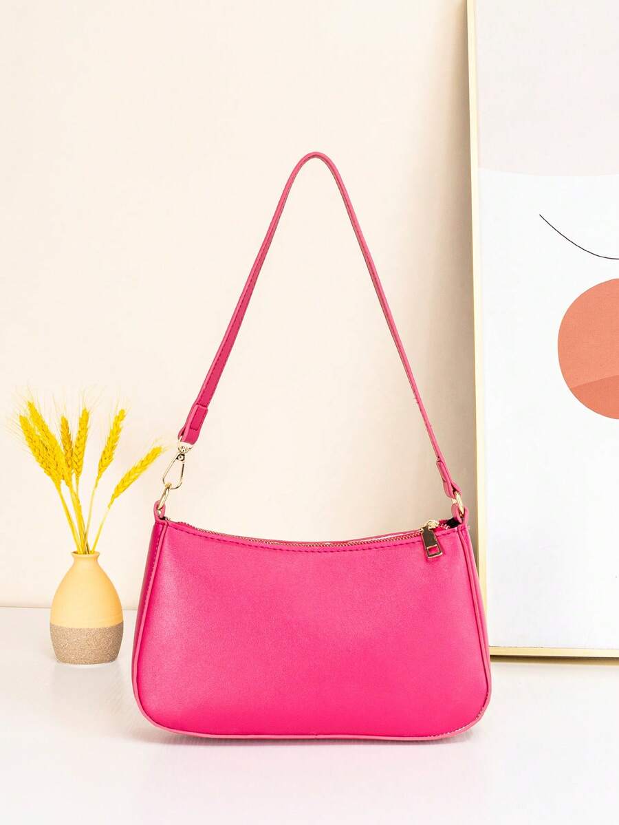 Tas Baguette Satu Bahu Minimalis Modis yang Bisa Diselipkan di Bawah Lengan - Hot Pink - View 1