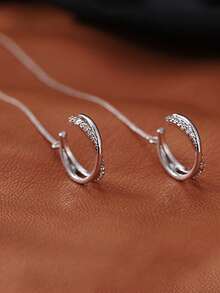 1 Đôi khuyên tai kẹp vành tai tua rua tối giản, thiết kế sang trọng, nhẹ nhàng, đa năng cho đeo hàng ngày, đi làm và hẹn hò. - Bạc - Xem 2