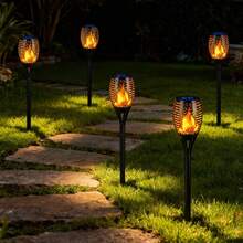 Solar Lantern Outdoor Flame Light LED Taller And Larger Flickering Flame Solar Flashlight IP65 Waterproof Outdoor Lighting Solar Aisle Light Christmas Decoration Garden Yard, 8/2 Pack - 均碼 - 查看 9