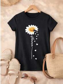 Set Of 4 Women's Printed T-Shirts, 100% Cotton, Casual, Comfortable, Summer Fashion. - 什錦 - 查看 3
