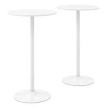 GOFLAME 2 Pack Round Bar Table, Bistro Pub Table With Adjustable Height & Metal Base, Modern Style Bar Height Cocktail Table For Living Room, Cafe & Restaurant - White - View 8