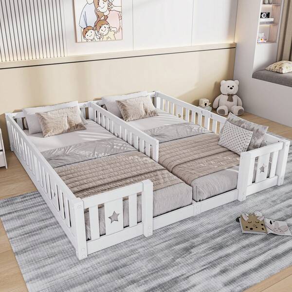 Caluself Parc pour bébé 188 x 206 x 40 cm, double, autoportant, avec sommier à lattes, barrière de , lit de sieste, berceau, protection de sol, blanc-gris, sans matelas, avec sommier à lattes