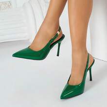 Business Casual Plain / Plain Toe Buckle Office High Heels Women's 2026 New Style Metallic Stiletto Heel Pointed Toe Strappy Sexy Patent Leather Closed-Toe Sandals - màu xanh lá - Xem 1
