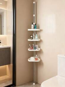 4-Tier Adjustable Corner Bathroom Shelf, Freestanding Bathroom Storage Rack, Shower Gel Shampoo Soap Holder - White - View 1