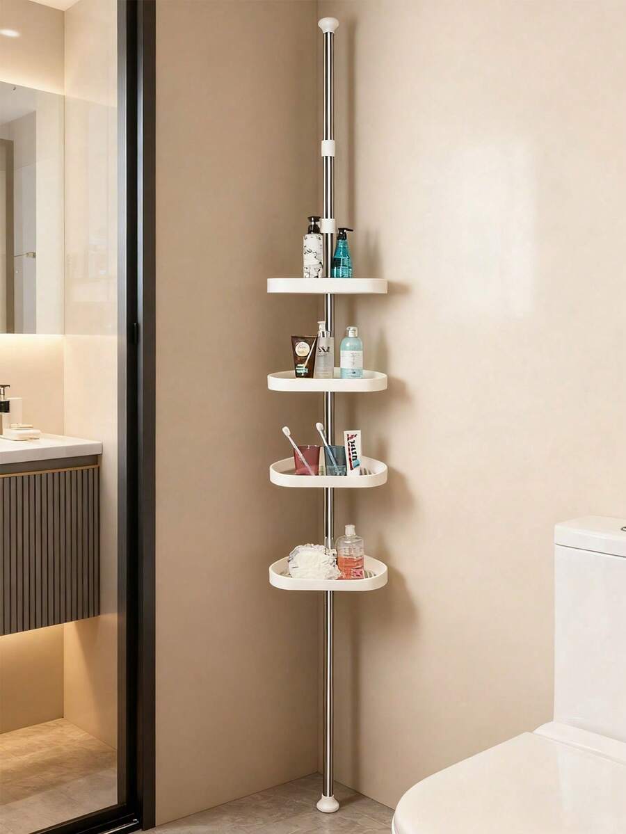 4-Tier Adjustable Corner Bathroom Shelf, Freestanding Bathroom Storage Rack, Shower Gel Shampoo Soap Holder - White - View 1