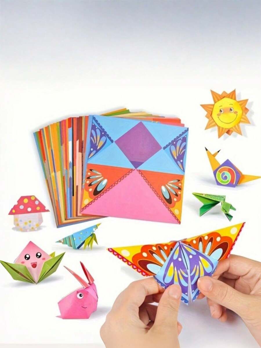 52件套折纸趣味套装，包含说明书，DIY艺术手工项目，适合初学者手工培训 - 彩色 - 查看 1