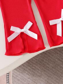 Bộ đồ 2 món cho bé gái, gồm áo tay ngắn cổ Peter Pan họa tiết quả anh đào dễ thương và quần đỏ, thích hợp cho mùa xuân/hè. - Đỏ - Xem 8