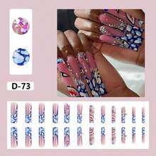 Wearable Shark-Patterned Blue And White Wearable Nail Stickers, 24 Pieces, A Top Choice For Gifts And Parties. - 藏青色 - 查看 2