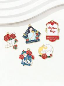 10 chiếc mặt dây chuyền hình giọt dầu ngẫu nhiên chủ đề Ngày của Mẹ, hình người mẹ hoạt hình, hoa hồng, hình trái tim, tự làm vòng tay, bông tai, vòng cổ. - Nhiều màu - Xem 1
