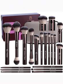 Bộ cọ trang điểm chuyên nghiệp BS-MALL kèm hộp đựng du lịch - Cọ Kabuki, cọ tán phấn mắt, cọ che khuyết điểm, cọ má hồng, cọ tạo khối và cọ nền, 20 món, có nhãn ghi rõ sử dụng hàng ngày và phù hợp cho nhiều dịp. Hộp quà tặng đa năng. - Cà phê nâu - Xem 1
