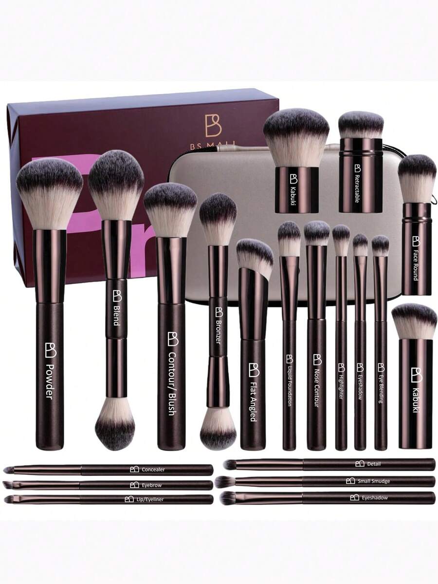 Bộ cọ trang điểm chuyên nghiệp BS-MALL kèm hộp đựng du lịch - Cọ Kabuki, cọ tán phấn mắt, cọ che khuyết điểm, cọ má hồng, cọ tạo khối và cọ nền, 20 món, có nhãn ghi rõ sử dụng hàng ngày và phù hợp cho nhiều dịp. Hộp quà tặng đa năng. - Cà phê nâu - Xem 1