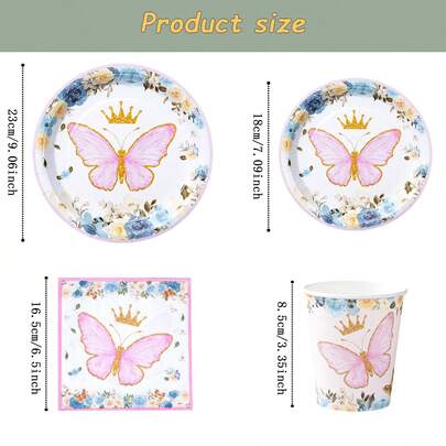 Bộ đồ dùng ăn uống dùng một lần hình vương miện bướm, đĩa tiệc 7/9 inch, đĩa giấy, cốc, khăn ăn dùng một lần, thích hợp cho các dịp lễ, đám cưới, lễ đính hôn, sinh nhật, tiệc tùng, lễ kỷ niệm.
