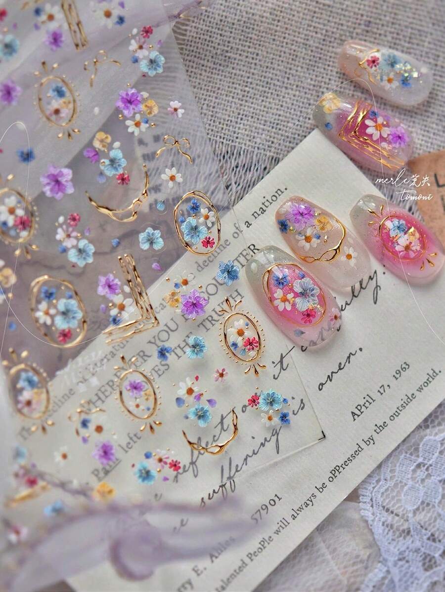 1 pieza Marco de flor de metal Pegatina de arte de uñas, esencial para artistas de uñas, Pegatinas de uñas florales 5D de primavera/verano, Decoraciones de arte de uñas, Pegatinas de uñas hechas a mano, Puntas de uñas, Accesorios de uñas autoadhesivos DIY, Mejores suministros de arte de uñas para niñas y mujeres, Entusiastas del arte de uñas - Multicolor - Ver 1