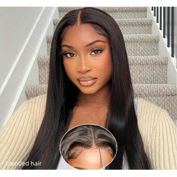 180% Density 30Inch 13x4 Lace Front Wigs Human Blended Hair Straight Wigs For Women 12A Pre Plucked HD Lace Frontal Wig With Baby Hair Natural Black