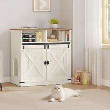 HaluPeit Cat Litter Box Cabinet, 80 X 48 X 80 Cm, Hidden Cat Cabinet With Storage Space, Wooden Cat Cabinet, Country-Style Cat House, TV Cabinet/Side Table, Vintage Brown And White - trắng nâu - Xem 2