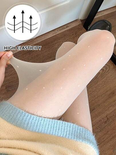 Women's New Arrival Super Thin Polka Dot Pantyhose, Transparent White Leggings, Slimming Leg Effect