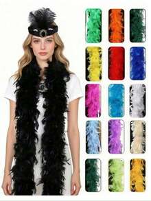 Colorful Feather Scarf, Feather Scarf Accessory, Faux Feather Scarf | Suitable For Parties, Artificial Feather | Carnival Feather Scarf - Suitable For Birthday Party, Halloween, Christmas, Horse Racing, Afternoon Tea Party - Multicolor - View 1