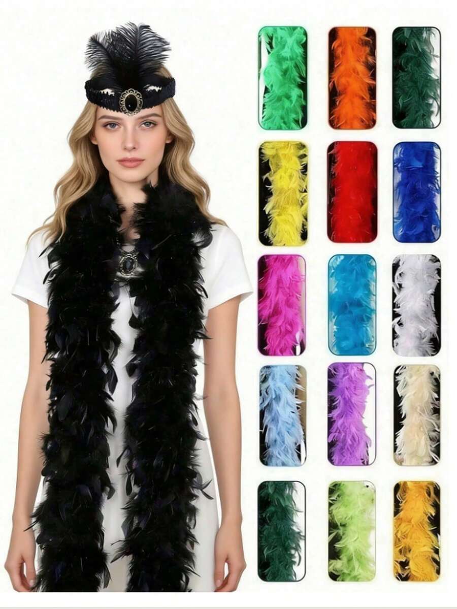Colorful Feather Scarf, Feather Scarf Accessory, Faux Feather Scarf | Suitable For Parties, Artificial Feather | Carnival Feather Scarf - Suitable For Birthday Party, Halloween, Christmas, Horse Racing, Afternoon Tea Party - Multicolor - View 1