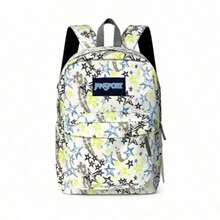 1 Pieza Mochila con patrón de letras de colores opcionales, mochila para portátil de gran capacidad impermeable de poliéster con correas acolchadas con forma de arco, mochila escolar minimalista para estudiantes, adecuada para el campus diario y viajes, unisex - Aliento de bebé blanco - Ver 1