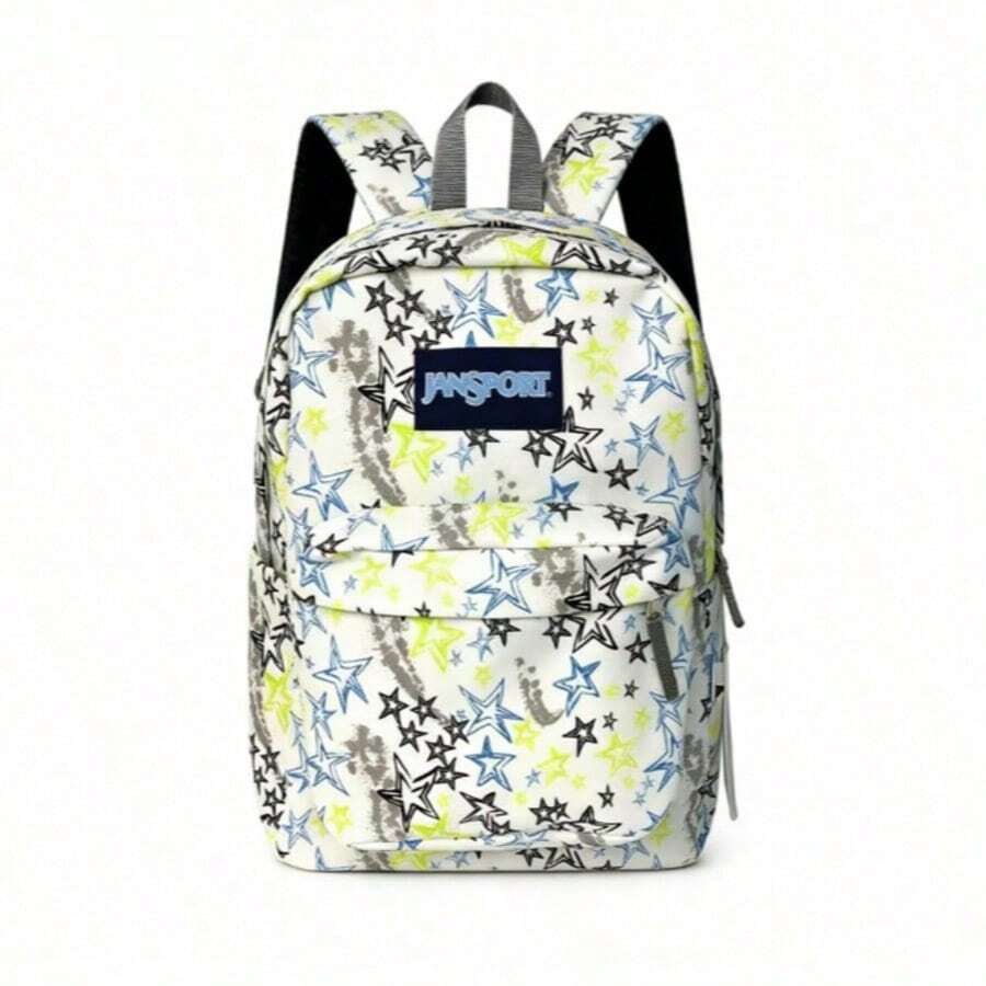 1 Pieza Mochila con patrón de letras de colores opcionales, mochila para portátil de gran capacidad impermeable de poliéster con correas acolchadas con forma de arco, mochila escolar minimalista para estudiantes, adecuada para el campus diario y viajes, unisex - Aliento de bebé blanco - Ver 1