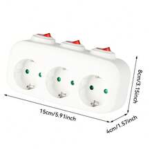 Schuko-kontaktadapter 3-vägs med individuella brytare, 16A 250V vägguttagsförlängare, jordad Euro-uttagssplitter för hem och kök - EU E typkontakt (220-240V) - Visa 4