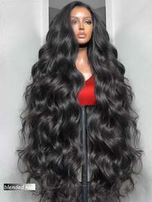 13x4 波浪卷蕾丝前假发，真人混纺发丝，预先拔毛，高清透明蕾丝前假发，带婴儿发，180% 密度，无胶巴西原生真人混纺发丝蕾丝前假发，女士款，自然黑，22 英寸 - 自然色&黑色系 - 查看 4