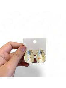 1对精致法式复古釉面花卉夸张耳环，阿芙罗狄蒂花园，小众高端度假风耳环 - 白色 - 查看 4