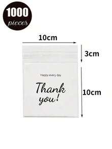 1000 Pieces/100 Pieces/1 Piece, Multiple Specifications And Sizes, Semi Transparent, Happy Every Day, Thank You Letter Bags, Jewelry Necklaces, Earrings, Small Item Storage Bags, Self-Adhesive Sealed Pockets, Dust-Proof, Wear-Resistant, Anti-Oxidation Packaging OPP Bags, For Daily Party And Household Usebirthdagift-Gift-Holiday - White - 查看 6