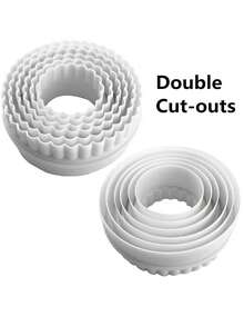 6件套塑料圆形饼干模具，波浪边饼干模具，DIY烘焙糕点工具，适合母亲节、生日派对等场合。 - 查看 5