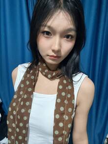 1条棕色波点图案围巾，多功能领带，2026新款时尚女装配饰，适合日常搭配，可用作头巾、连衣裙或外套领口装饰。 - 彩色 - 查看 9