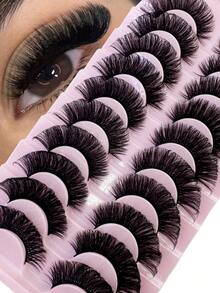 10 Pairs 3d Synthetic Mink Eyelashes For Natural & Dramatic Look, Thick & Voluminous False Eyelashes For Extension - màu đen - Xem 1