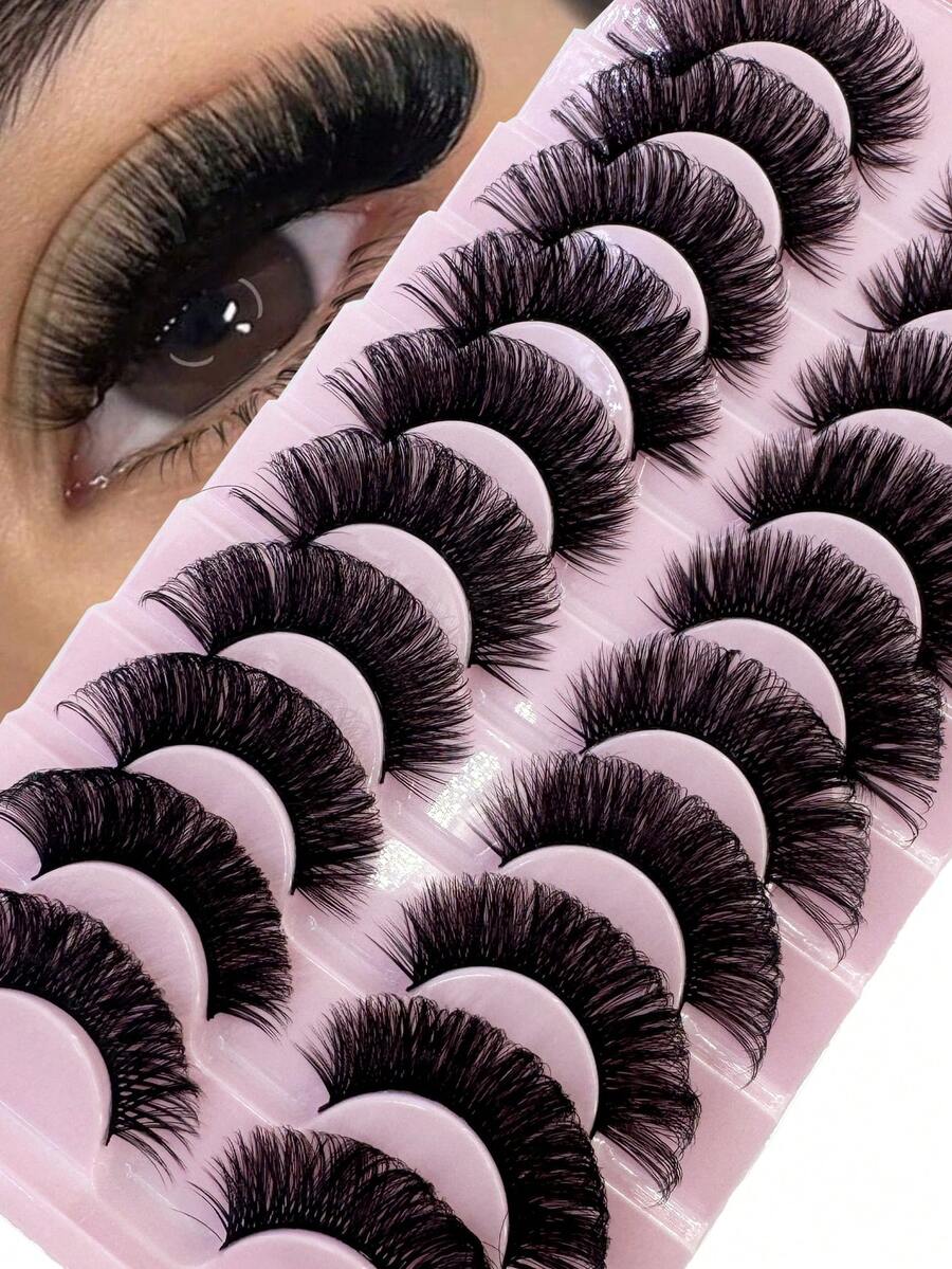 10 Pairs 3d Synthetic Mink Eyelashes For Natural & Dramatic Look, Thick & Voluminous False Eyelashes For Extension - màu đen - Xem 1