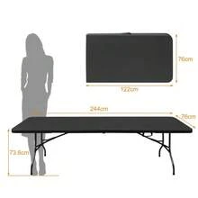 244cm Portable Heavy Duty Folding Table With Handle, Foldable Table, Multi-Functional Fold Up Table For Camping Picnic Parties Indoor/Outdoor, Capacity Weight 135KG (Black) - Black - View 2