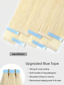 Tóc nối SUYYA màu vàng bạch kim, 10 lọn/gói, dạng băng dính trong suốt, không đường nối, thẳng, làm từ tóc thật, viền tóc vô hình. - S613 - Xem 3