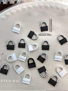 5pcs Exquisite Alloy Handbag Wearable Nail Art Decorations, Black & White Plaid Pattern - Multicolor - View 3