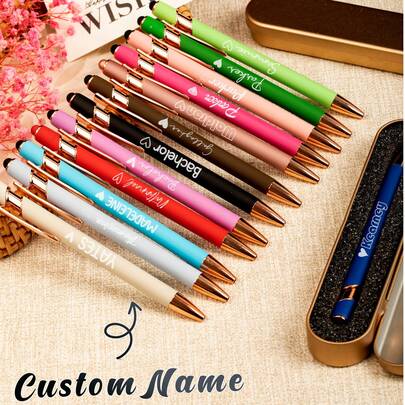 1pc/5pcs Custom Personalized Ballpoint Pens With Name Engraved And Logo, Retractable Smooth Writing Pen For Office Business School Supplies, Gift Box/Pouch Packaging Available,Back To School Gift, Gift For Teacher/Friend